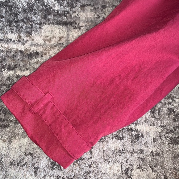 London Fog Raspberry Trench Coat with Paisley Scarf & Elegant Flowing Design - Picture 5 of 11